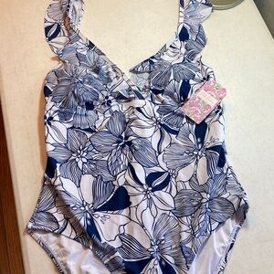 Stella Parker Blue & White Floral One-Piece Swimsuit